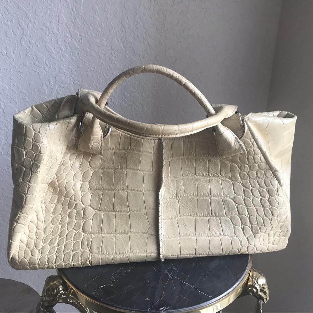 Cream Crocodile Print Donald J Pliner Satchel